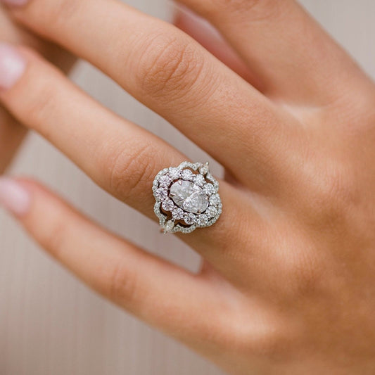 1.85 CT Oval Cluster Moissanite Engagement Ring