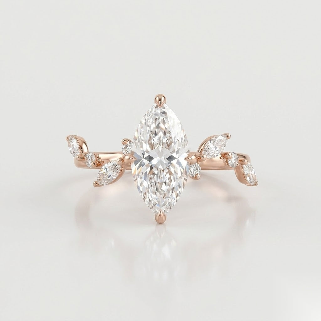 1.5 CT Marquise Dainty Pave Moissanite Engagement Ring