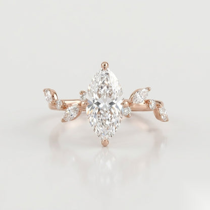 1.5 CT Marquise Dainty Pave Moissanite Engagement Ring