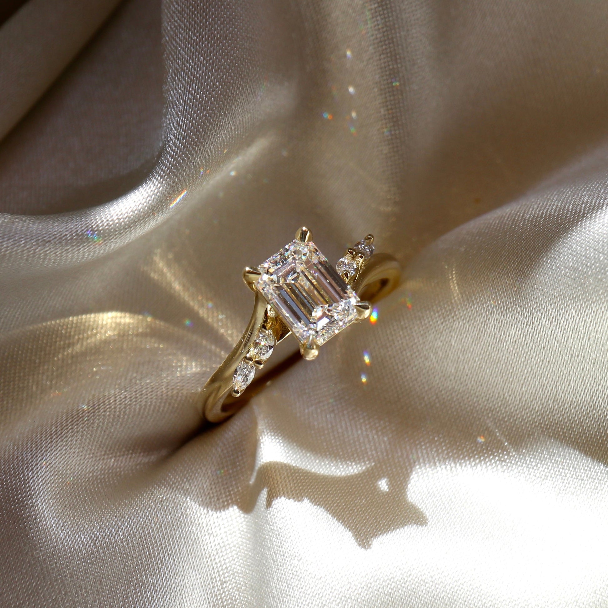 2 CT Emerald Cluster Moissanite Engagement Ring