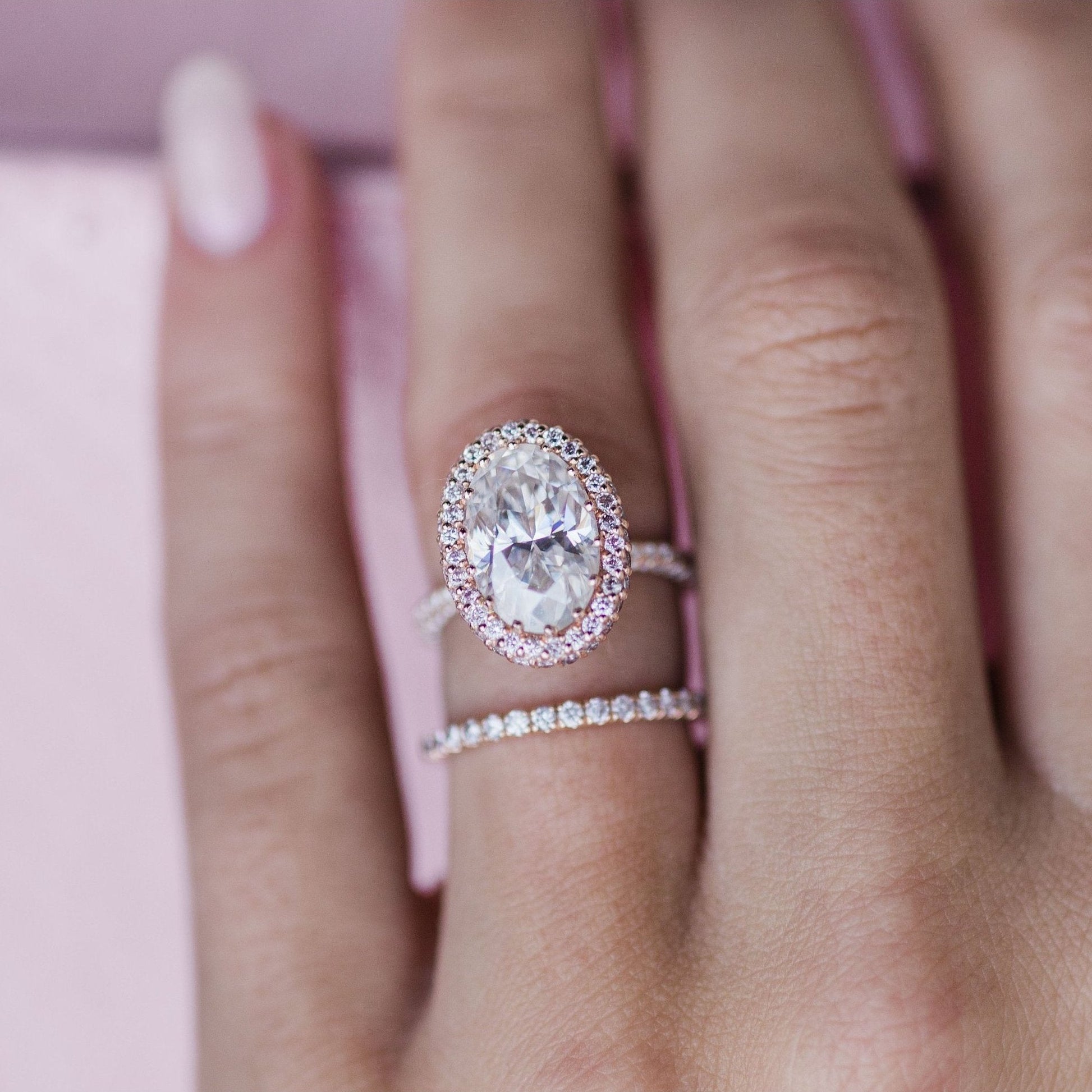 3.9 CT Oval Halo & Pave Moissanite Engagement Ring