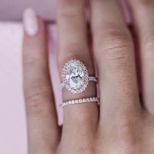 3.9 CT Oval Halo & Pave Moissanite Engagement Ring