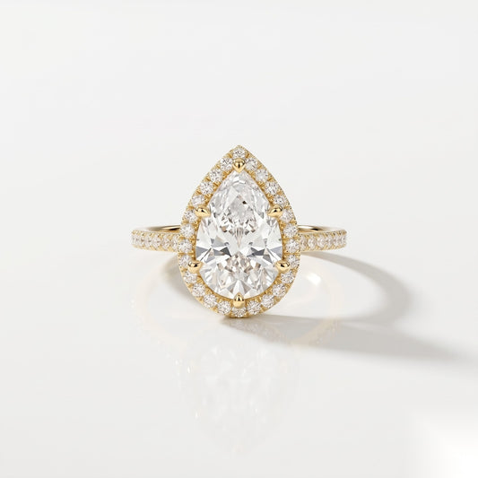 3 CT Pear Halo & Pave Moissanite Engagement Ring