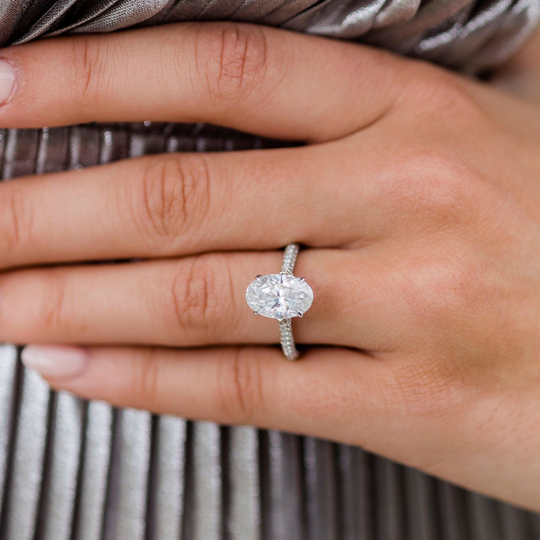 3.4 CT Oval Hidden Halo & Pave Moissanite Engagement Ring