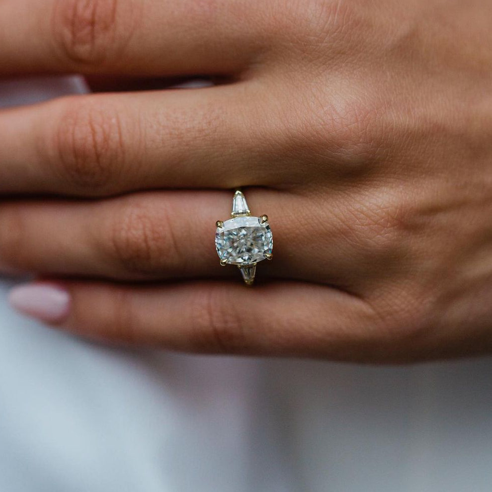 3.15 CT Cushion Three Stone Moissanite Engagement Ring