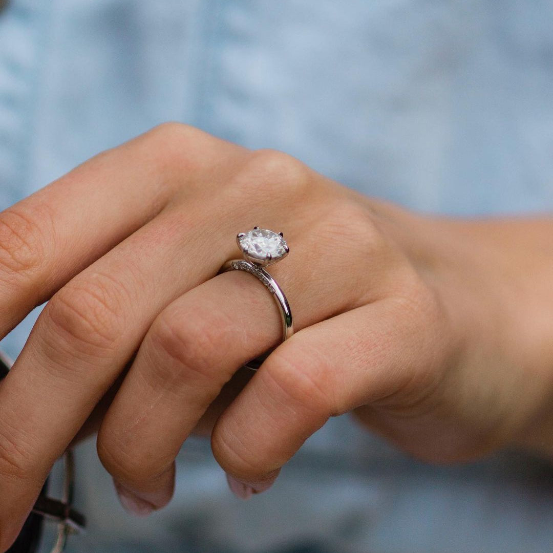 2.1 CT Round Dainty Pave Moissanite Engagement Ring
