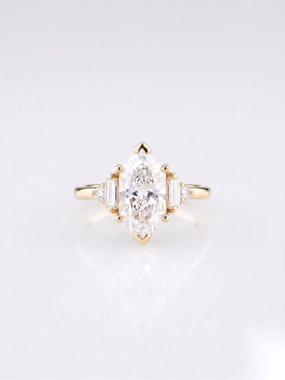 1.5 CT Marquise Five Stone Moissanite Engagement Ring