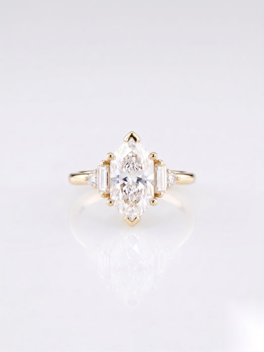 1.5 CT Marquise Five Stone Moissanite Engagement Ring