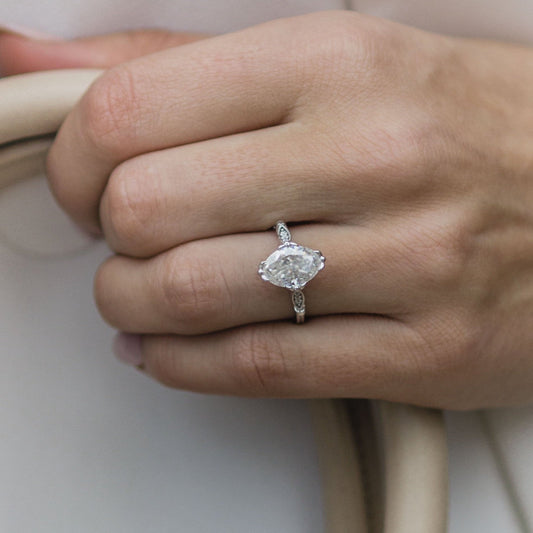 2.1 CT Oval Vintage Pave Moissanite Engagement Ring