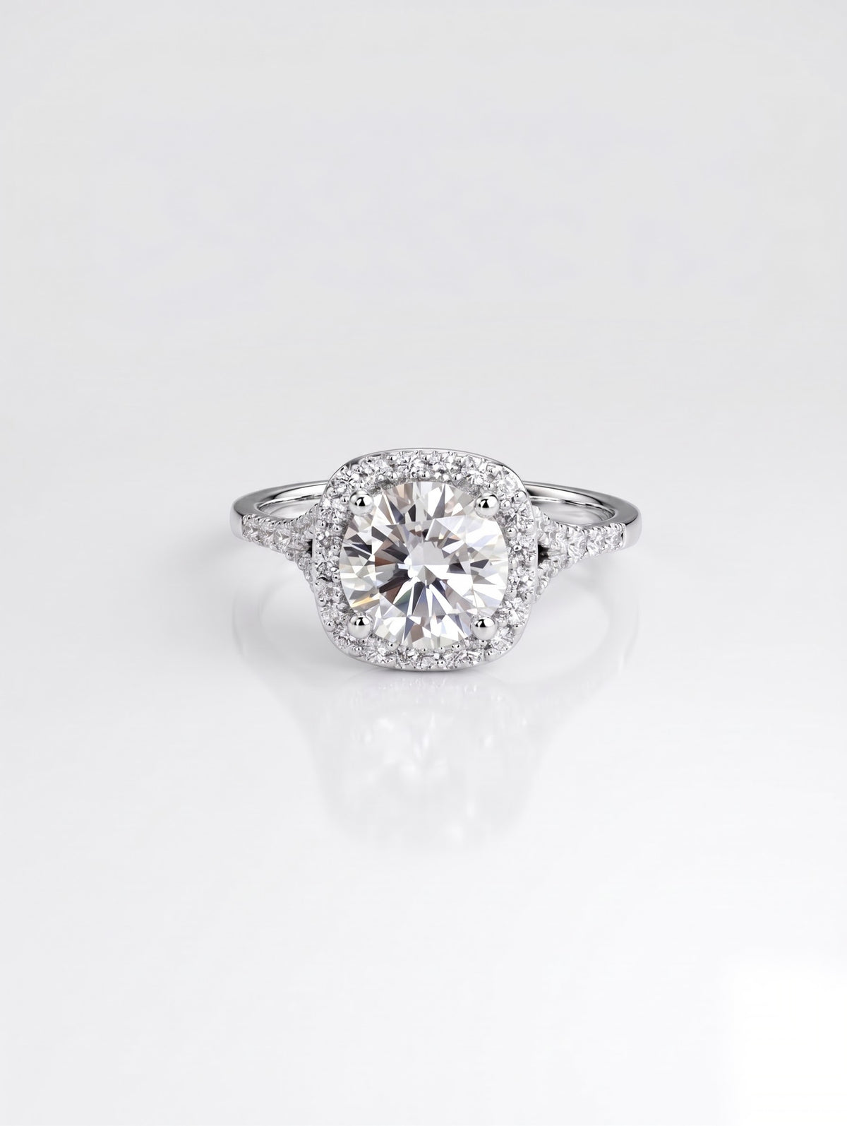 1.5 CT Round Halo & Pave Split Shank Solitaire Moissanite Engagement Ring