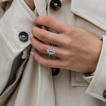 1.8 CT Marquise Halo & Pave Moissanite Engagement Ring