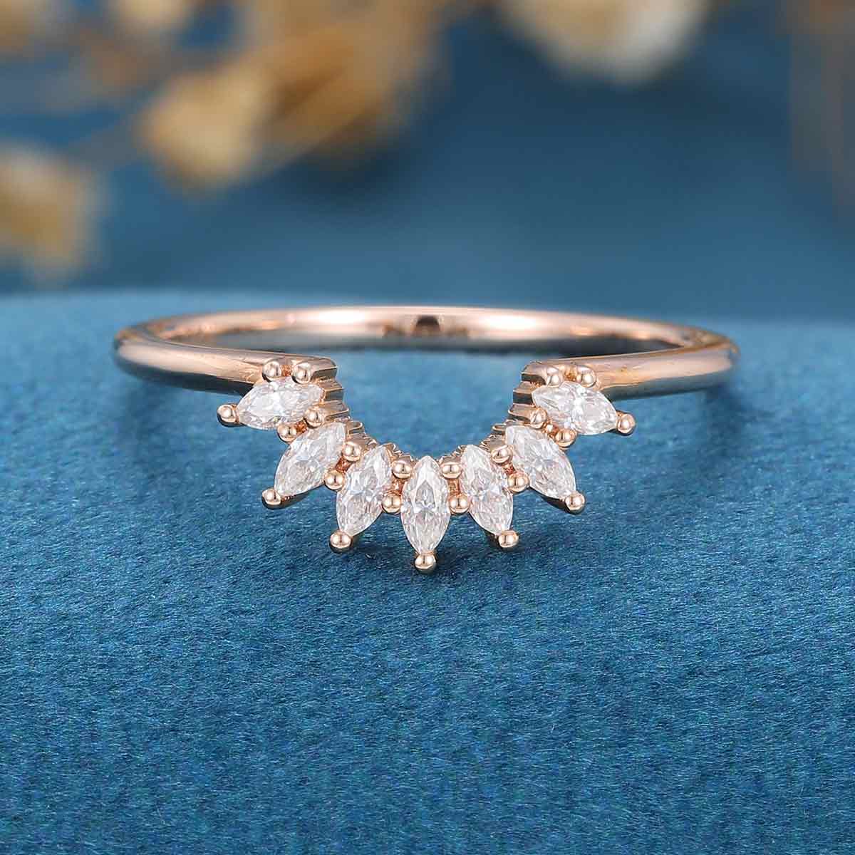 2 TCW Marquise Curved Moissanite Wedding Band