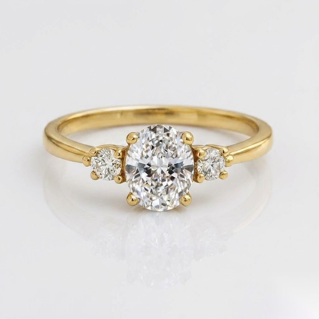 1 CT Oval Three Stone Moissanite Engagement Ring