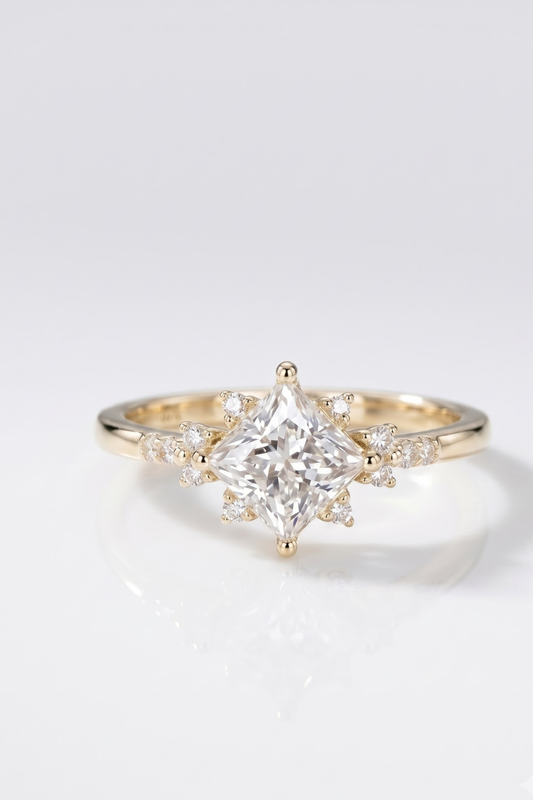 1 CT Princess Cluster Moissanite Engagement Ring