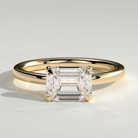 2 CT East West Emerald Solitaire Moissanite Engagement Ring