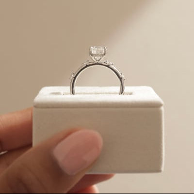 2 CT Oval Hidden Halo & Dainty Pave Moissanite Engagement Ring