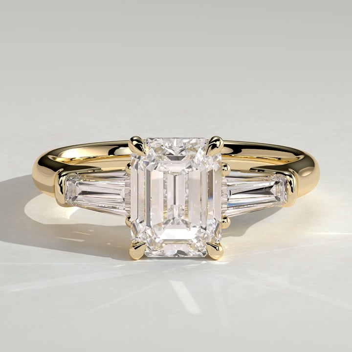 2 CT Emerald Three Stone Moissanite Engagement Ring