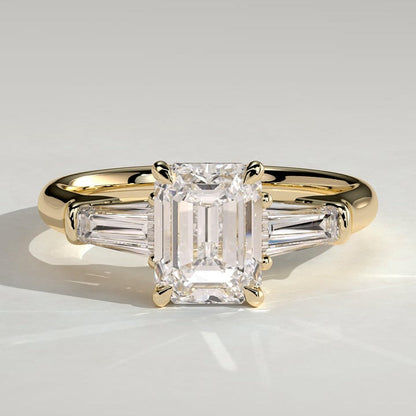 2 CT Emerald Three Stone Moissanite Engagement Ring