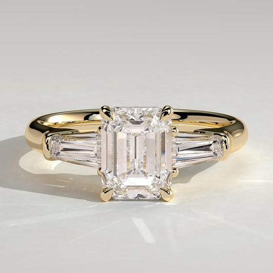 2 CT Emerald Three Stone Moissanite Engagement Ring
