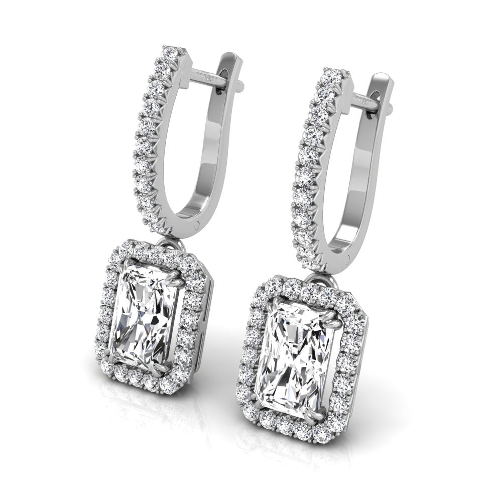 2.56 TCW Radiant Cut Halo Hoop Moissanite Earrings