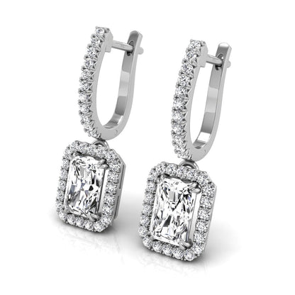 2.56 TCW Radiant Cut Halo Hoop Moissanite Earrings