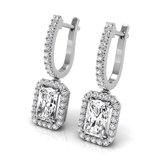 2.56 TCW Radiant Cut Halo Hoop Moissanite Earrings
