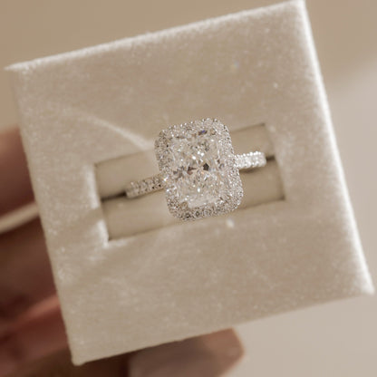 2 CT Radiant Halo & Pave Moissanite Engagement Ring