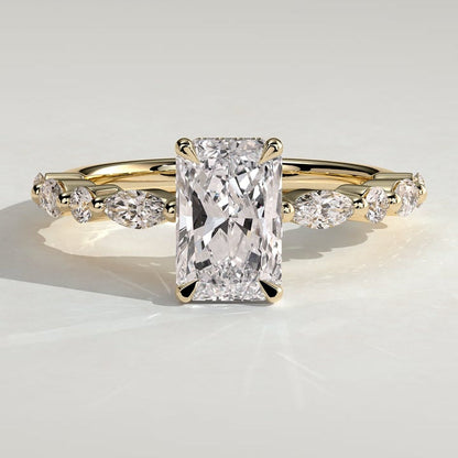 2 CT Radiant Hidden Halo & Pave Moissanite Engagement Ring