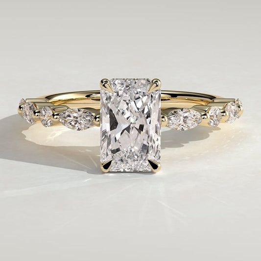 2 CT Radiant Hidden Halo & Pave Moissanite Engagement Ring