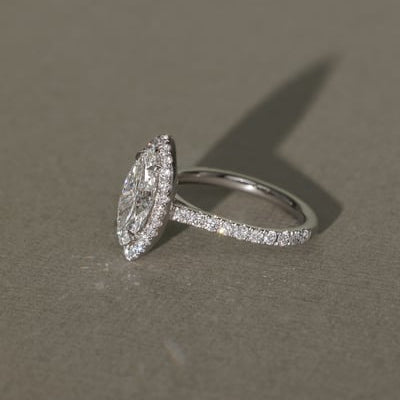 2 CT Marquise Halo & Pave Moissanite Engagement Ring