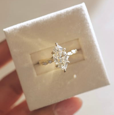 2 CT Marquise Pave Moissanite Engagement Ring
