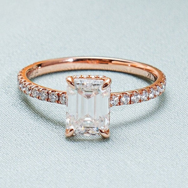 2.0 CT Emerald Hidden Halo Moissanite Engagement Ring