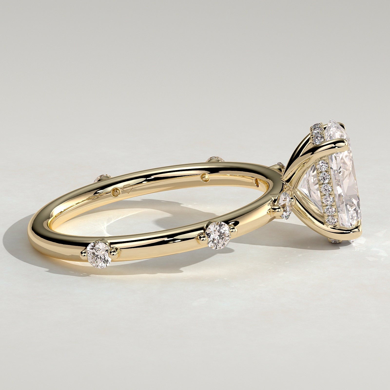 2 CT Oval Hidden Halo & Dainty Pave Moissanite Engagement Ring