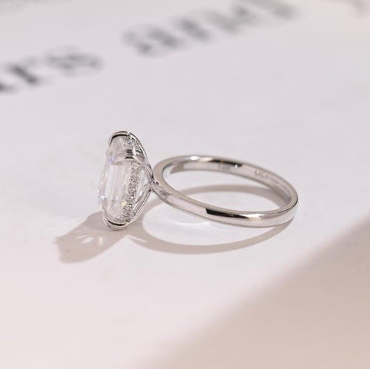 2.0 CT Hidden Halo Emerald Moissanite Engagement Ring