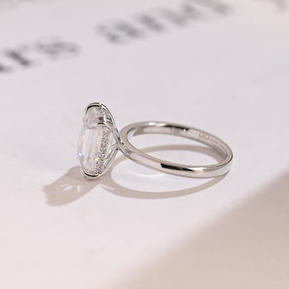 2.0 CT Hidden Halo Emerald Moissanite Engagement Ring