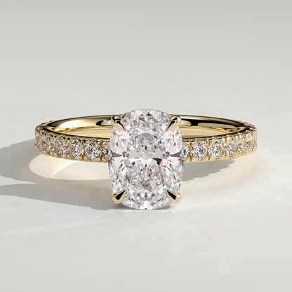 2 CT Elongated Pave Moissanite Engagement Ring