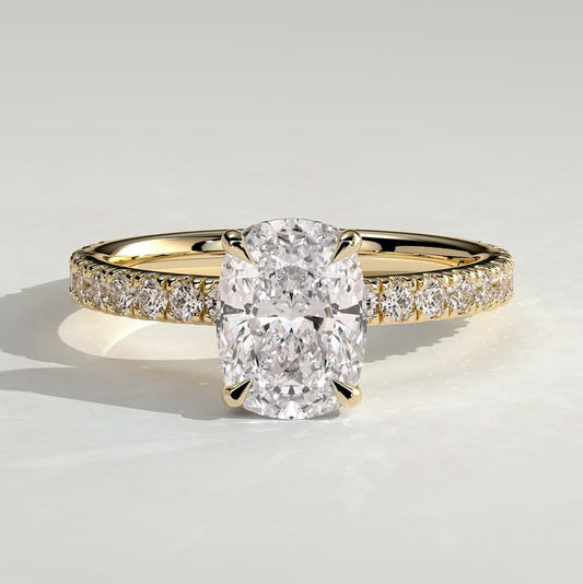 2 CT Elongated Pave Moissanite Engagement Ring