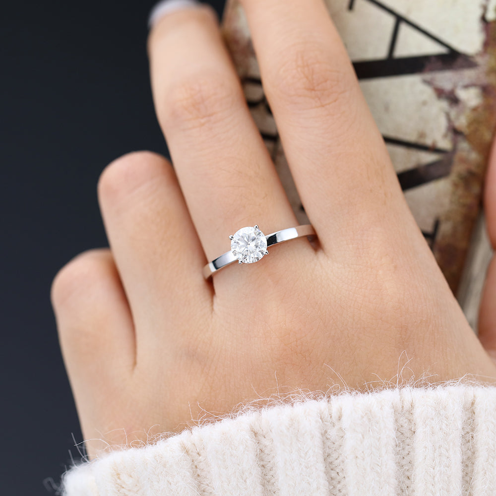 0.88 CT Round Shaped Moissanite Engagement Ring In Solitaire Design