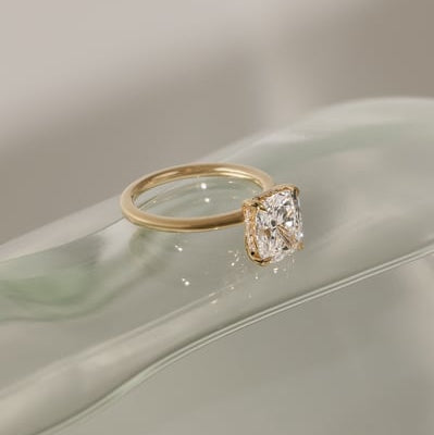 2 CT Elongated Cushion Hidden Halo Moissanite Engagement Ring