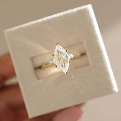 2 CT Marquise Three Stone Hidden Halo Moissanite Engagement Ring