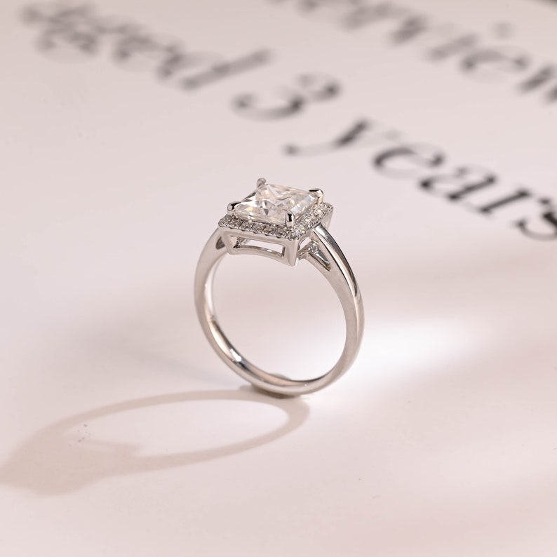 2.0 CT Princess Halo Moissanite Engagement Ring