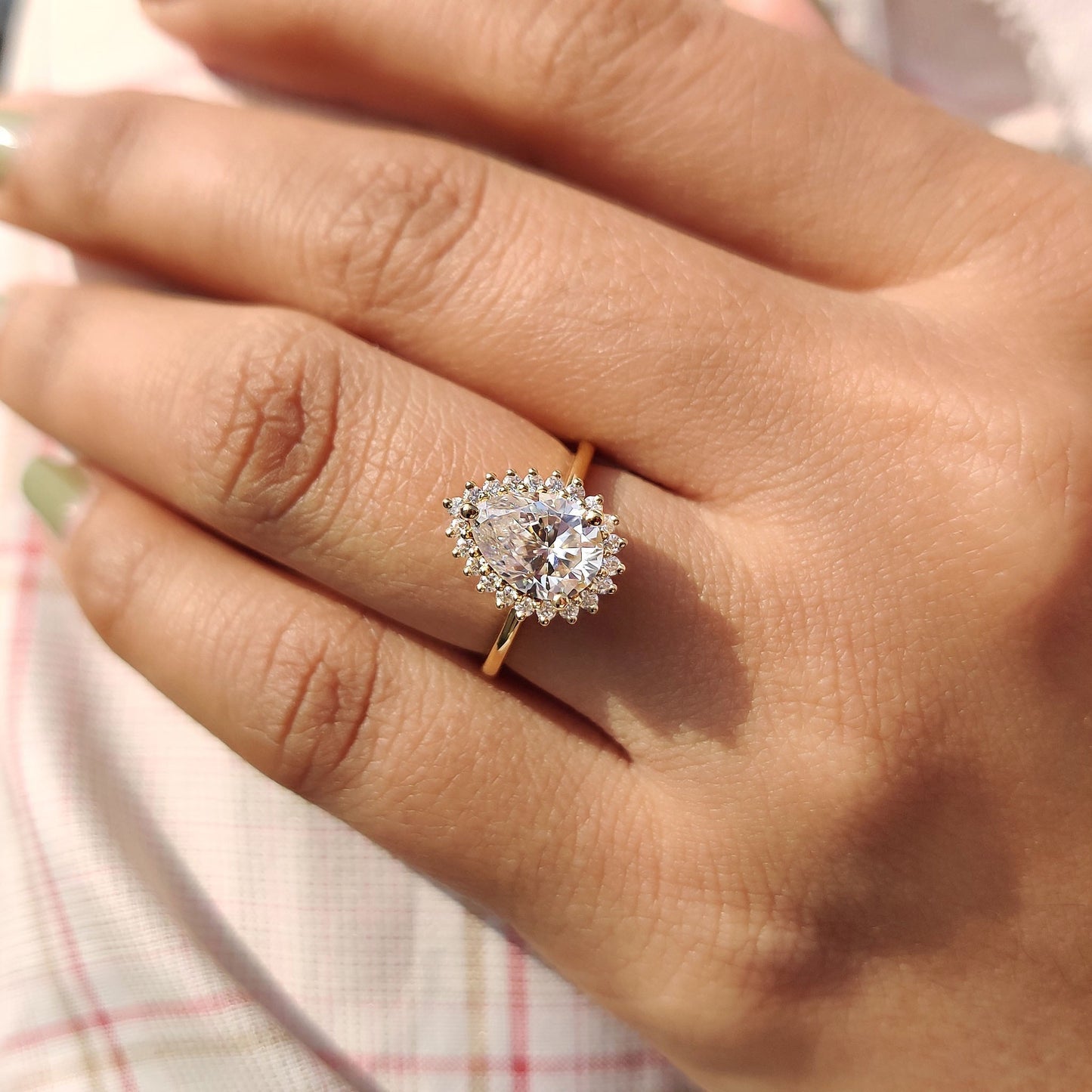 1.51 CT Pear Halo Moissanite Engagement Ring