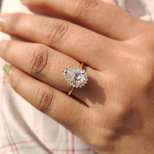 1.51 CT Pear Halo Moissanite Engagement Ring