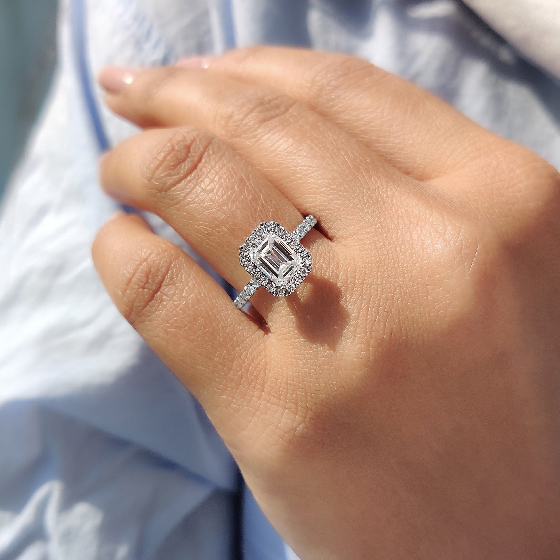 1 CT Emerald Halo & Pave Moissanite Engagement Ring