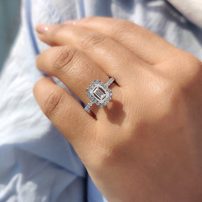 1 CT Emerald Halo & Pave Moissanite Engagement Ring