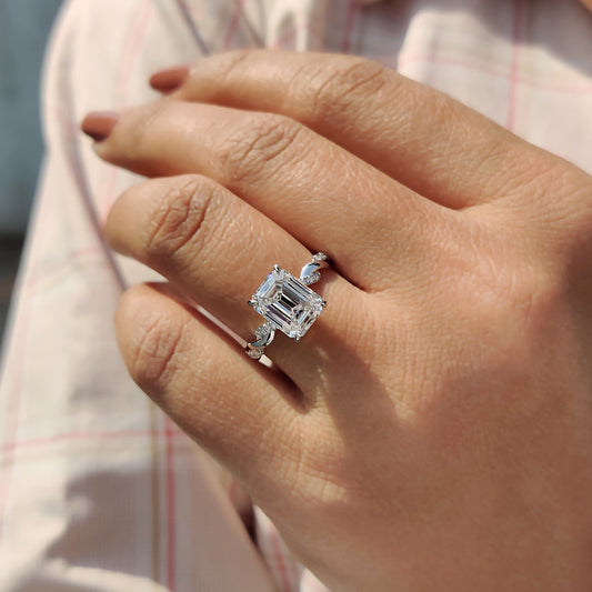2.50 CT Emerald Twisted Pave Moissanite Engagement Ring