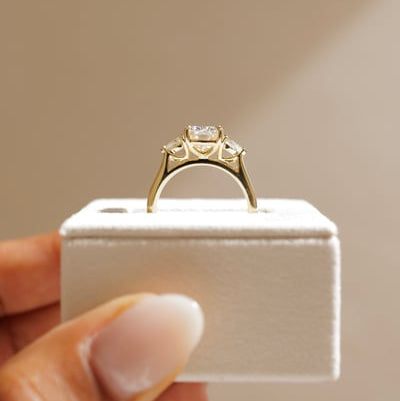 2 CT Elongated Cushion Trilogy Three Stone Moissanite Engagement Ring