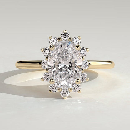 2 CT Oval Halo Moissanite Engagement Ring