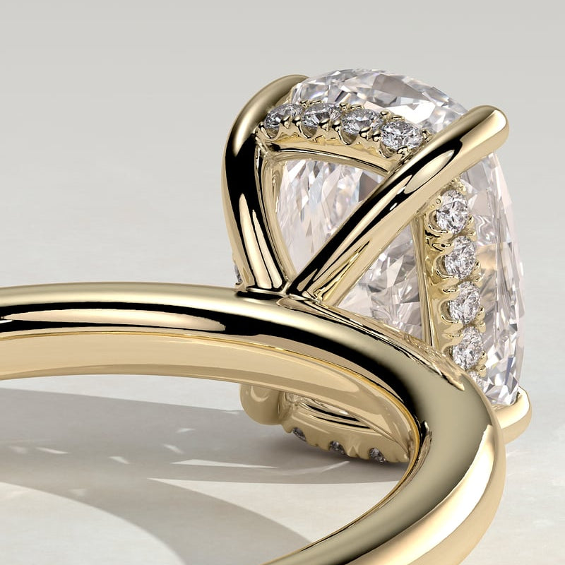 2 CT Elongated Cushion Hidden Halo Moissanite Engagement Ring