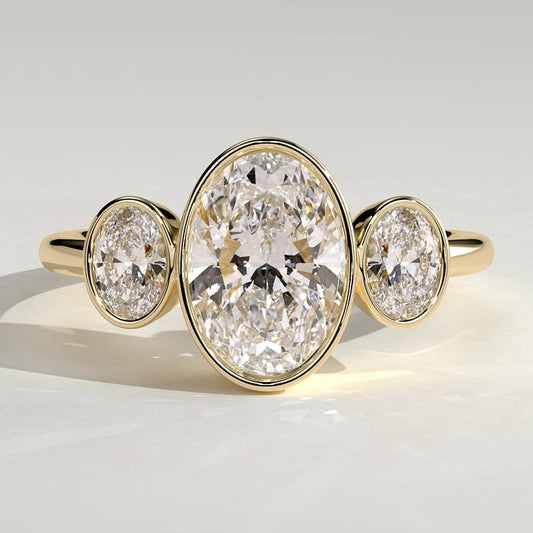 2 CT Oval Trilogy Three Stone Bezel Moissanite Engagement Ring